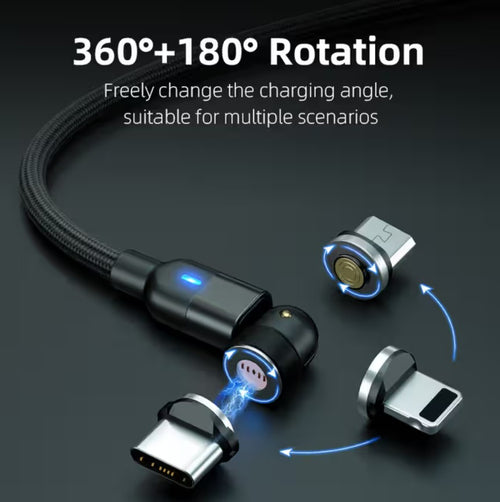3-in-1 Ultra-Durable Magnetic Fast Charging Cable – 540° Rotation & LED Night Light (2 Meters)